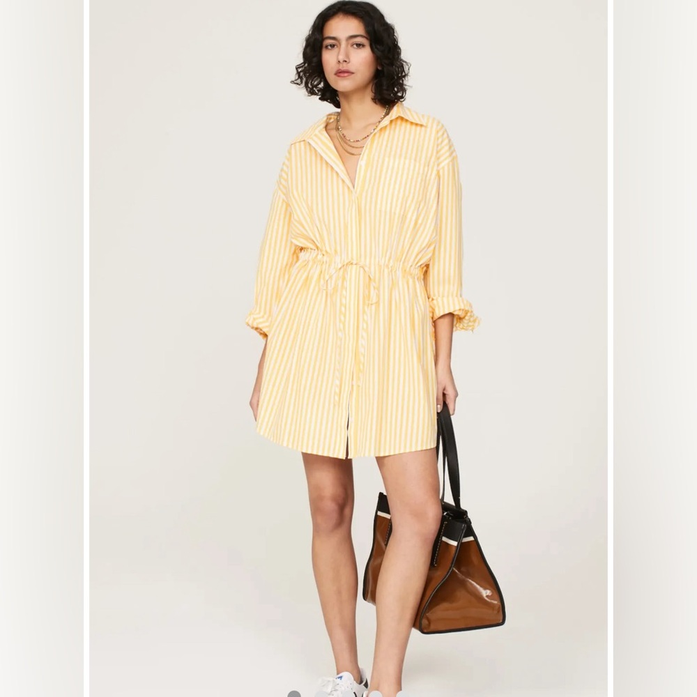 Pistola LAYLA CINCHED WAIST DRESS - APRICOT STRIPE